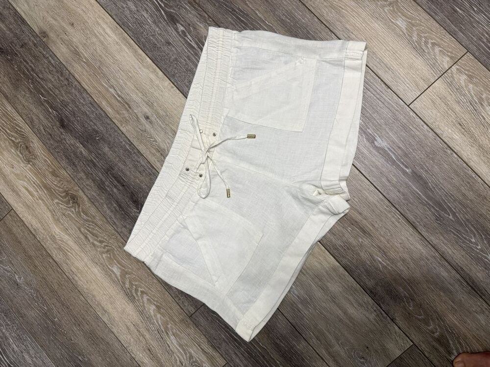 Guess White Linen Blend Drawstring Shorts L